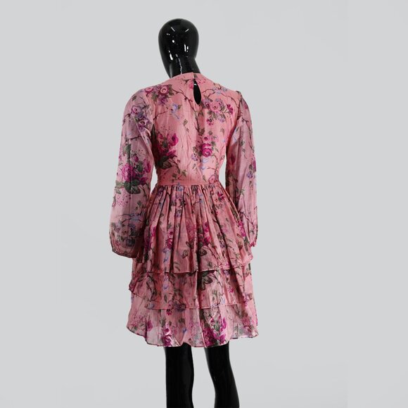 Charming Sheer Pink Floral Dress - Tiered & Flowy - Picture 3 of 5